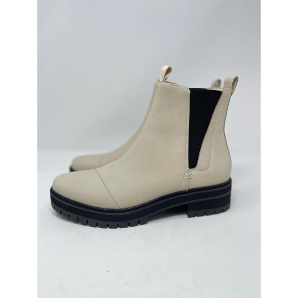 Toms Dakota Slip On Boot Womens 10 Beige Leather Chunky Water Resistant - Picture 4 of 11